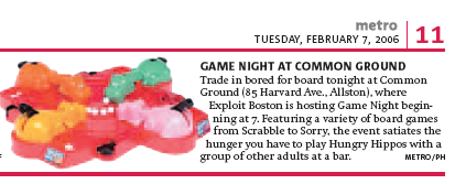 Exploit Boston Game Night tidbit in the Boston Metro newspaper